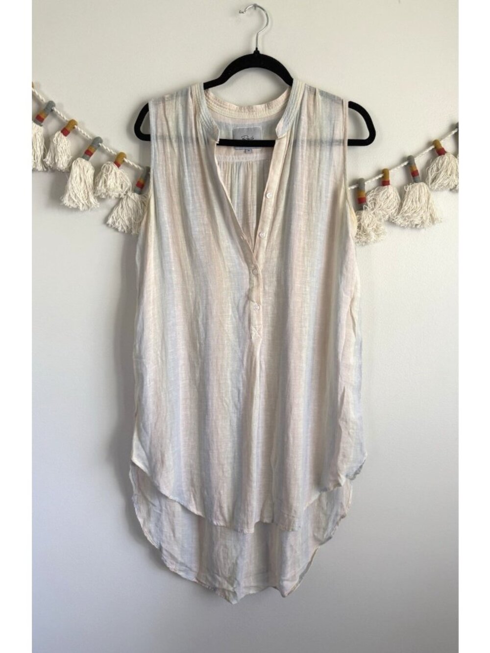 Rails Jules Linen Rainbow Stripe High Low Tunic Top Lightweight Coastal Beachy M